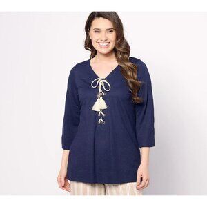 Belle Beach by Kim Gravel Cabana Knit Lace-Up Nautical Tunic Twilight S